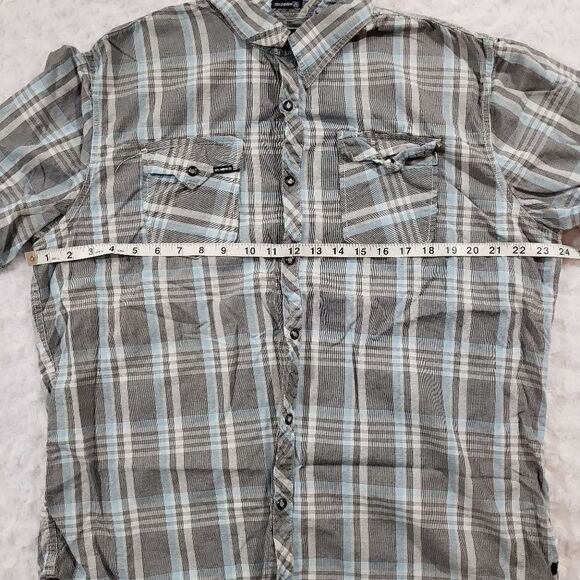 Ocean Current size XL blue and grey plaid snap button short sleeve shirt - Picture 2 of 7